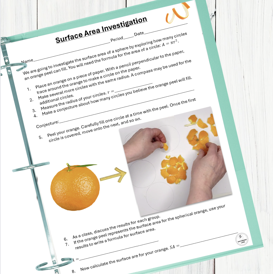 Surface Area of Spheres Investigation with Oranges – Mathberry Lane